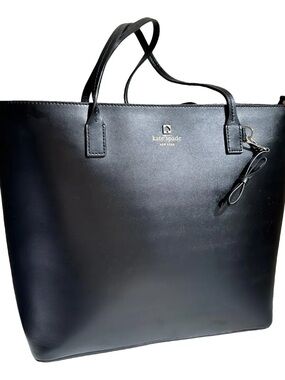 kate spade Black Leather Tote with Bow Charm
